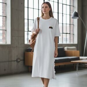 AALTO Women's White Cotton Crew T-Shirt Dress Size 38